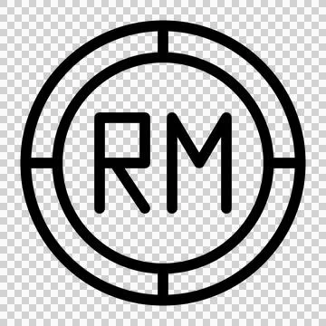 Ringgit coin icon. Outline rm vector icon for web design isolated on white backg Ilustración de archivo