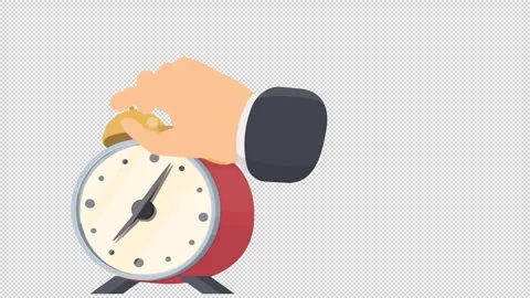 Ringing alarm clock. Animation to stop the clock with your hand. Cartoon Video stock 308442977