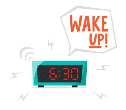 Ringing alarm clock, electronic clock, early morning concept, waking up early Stock Illustration