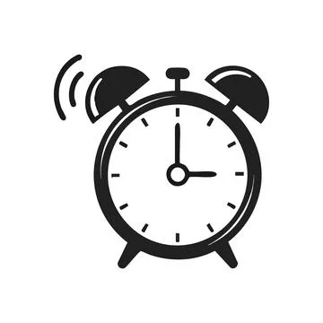 Ringing Alarm Clock Icon. This bold graphic features a monochrome timepiece.. Stock Illustration
