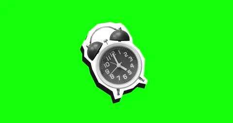 Ringing alarm clock with lightnings. Modern collage style. Green screen Stock Footage 331015294