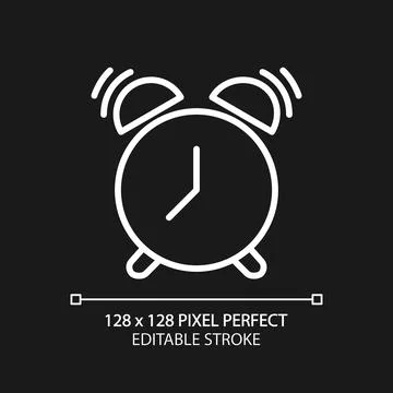 Ringing alarm clock pixel perfect white linear icon for dark theme Stock-Illustration