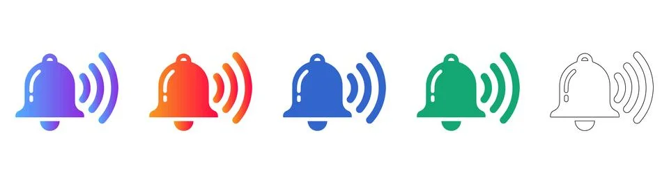 Ringing Bell Notification Alert and Reminder Icon Collection Stock Illustration