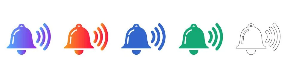 Ringing Bell Notification Icon Set: Alert &amp; Reminder Illustrations Stock Illustration