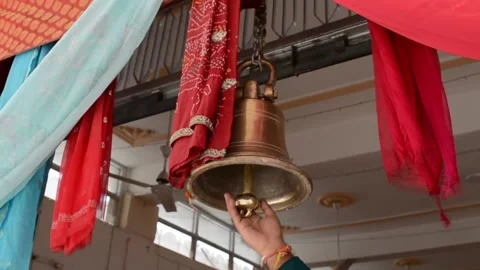 Ringing Bell In Temple Gate of Tanot mata temple. Stock Footage 135328195