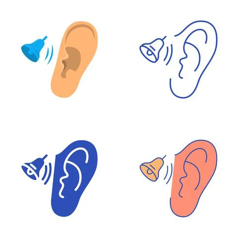 Ringing in ears icon set in flat and line style Illustrazione stock