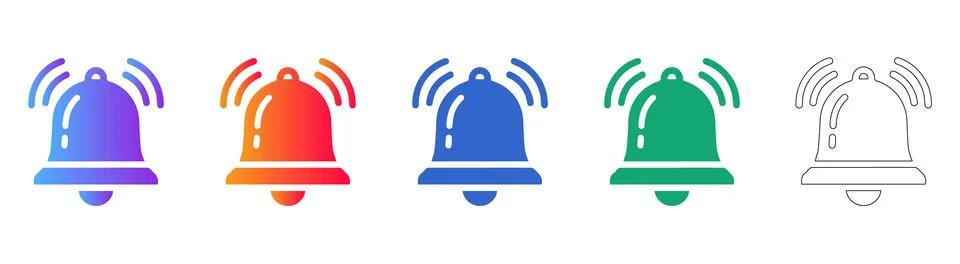 Ringing Notification Bell Icon Set for UI/UX Design 库存插图