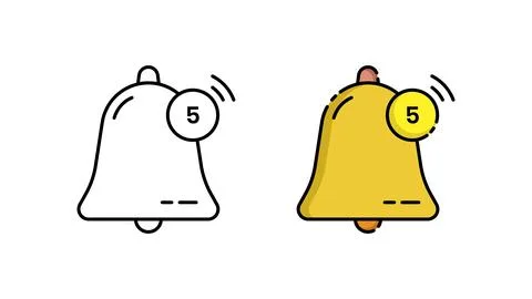 Ringing Notification Bell Icons with Counter Badge in Outline and Flat Styles Stock Illustration