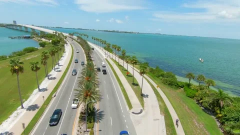 Ringling Bridge North Side Flight Over Sarasota Bay Stock Footage 202638332