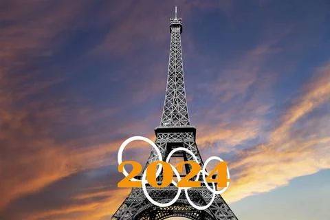 Rings and Eiffel Tower against the sky at sunset. Paris, France Stock Photos