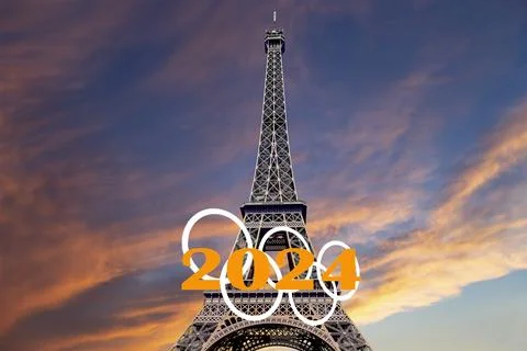 Rings and Eiffel Tower against the sky at sunset. Paris, France Stock Photos