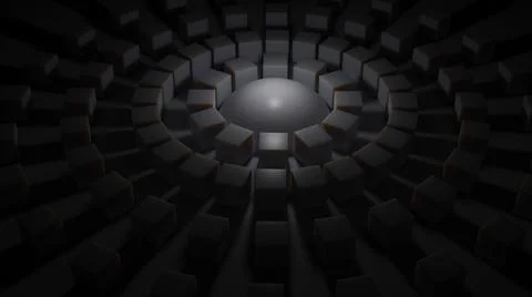 Rings of cubes rotate around circle. Design. 3D animation of rotating rings of Stock Illustration