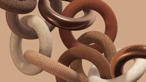 Rings of different materials. Abstract 3d render. Stock Illustration