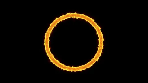 Rings of fire burning on black background Stock Footage 76648193