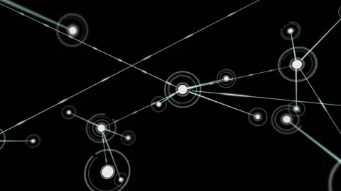 Rings forming around node initiating network linking and expanding data mesh, Stock Footage 311884265