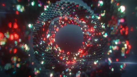 Rings of glitching spheres seamless loop 3D render animation Stock Footage 120884089