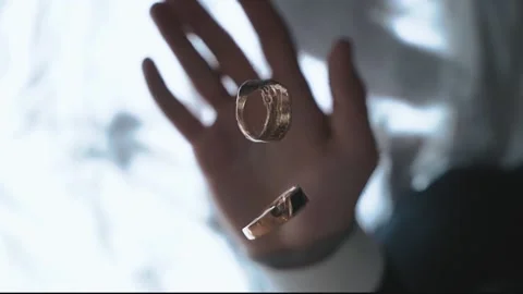 Rings in the human hand. Stock Footage 148092480