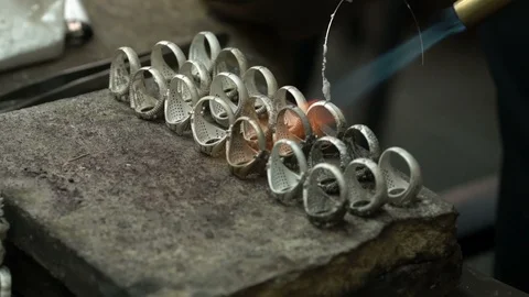 Rings production silver man rings turkish ring. silver rings welding in workshop Stock Footage 118736053