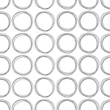 Rings, round shapes made of lines. Seamless minimalistic pattern of linear ci Illustrazione stock