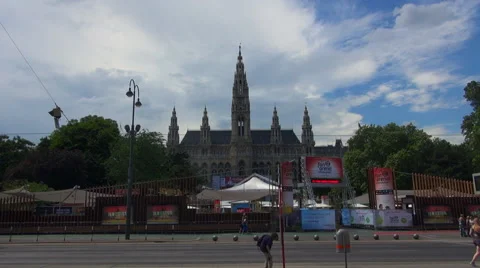 Ringstrasse is one of the main streets with Rathouse, Vienna Stock Footage 67608947