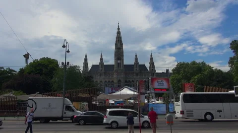 Ringstrasse is one of the main streets with Rathouse, Vienna Stock Footage 67608958