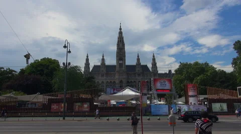 Ringstrasse is one of the main streets with Rathouse, Vienna Stock Footage 67608960