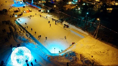 Rink, Christmas tree and train Stock Footage 100749129