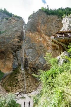 Rinka waterfall with eagles nest in Logar - Logarska valley, Slovenia Stock Photos