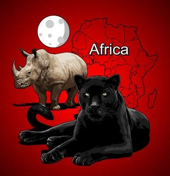 Rino and black panther vector template Stock Illustration