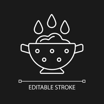 Rinse cooking ingredient white linear icon for dark theme Illustrazione stock