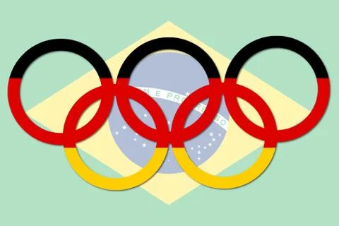 Rio 2016 - 5 rings germany flag on brazil flag Stock Illustration