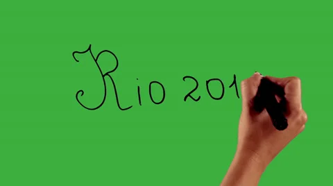 Rio 2016 - Hand writing on green screen Stock Footage 33783908