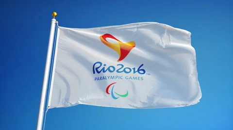 Rio 2016 Paralympic Games flag in slow motion seamlessly looped with alpha Stock Footage 65818432