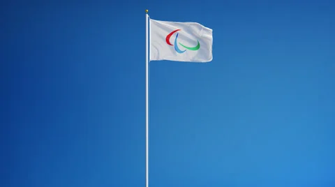Rio 2016 Paralympic Games flag in slow motion seamlessly looped with alpha Stock Footage 66030630