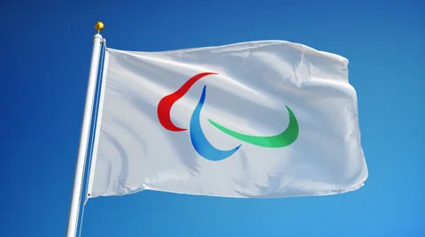 Rio 2016 Paralympic Games flag in slow motion seamlessly looped with alpha Stock Footage 66031019