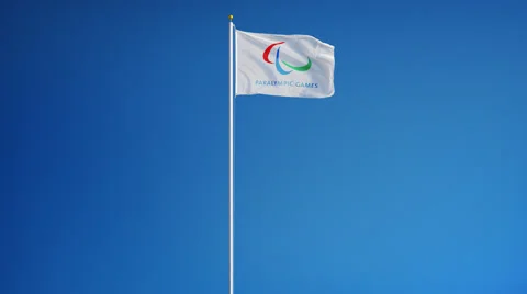 Rio 2016 Paralympic Games flag in slow motion seamlessly looped with alpha Stock Footage 66031292