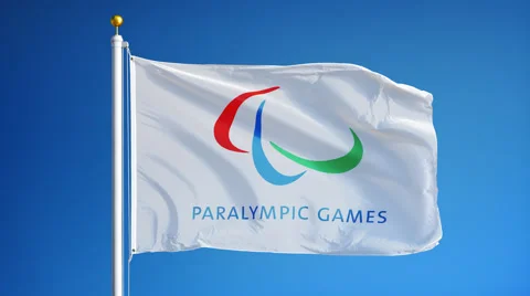 Rio 2016 Paralympic Games flag in slow motion seamlessly looped with alpha Stock Footage 66031406