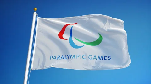 Rio 2016 Paralympic Games flag in slow motion seamlessly looped with alpha Stock Footage 66031585