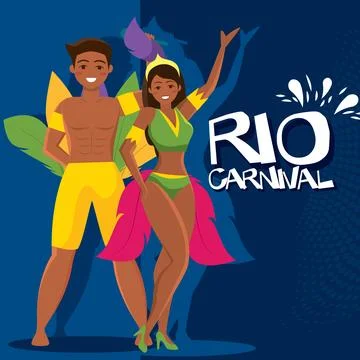 Rio carnival dancers pair. Vector Ilustração Stock
