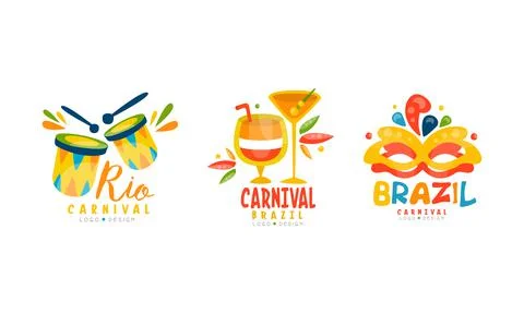 Rio Carnival Logo Design Set, Festival Badges with Traditional Brazil Carnival 스톡 일러스트