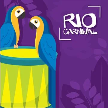 Rio carnival parrots drum. Vector Stockillustratie