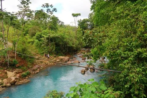 Rio Celeste with turquoise blue water in Tenerio National Park Costa Rica, Ce Stock Photos