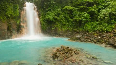 Rio Celeste waterfall panorama Stock Photos