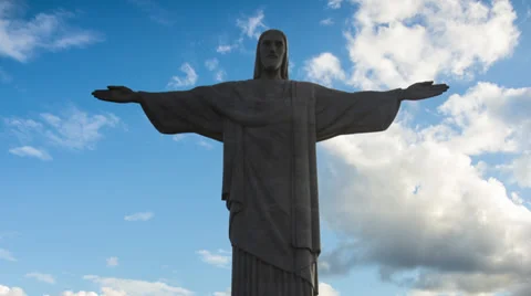 Rio Christ Statue in Glorious Cloudscape Time Lapse Stock Footage 39330017