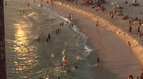Rio de Janeiro: Beach Goers at Sundown (2) Stock Footage 47013905