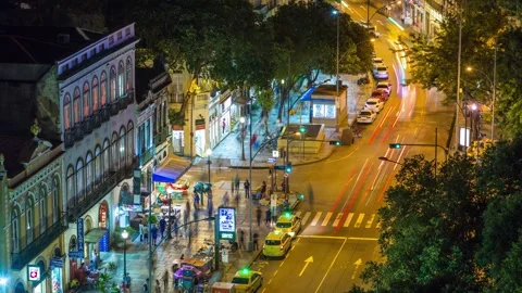 RIO DE JANEIRO, BRASIL - MAY, 2023: Timelapse view city centre at night. Street Stock Footage 240509176