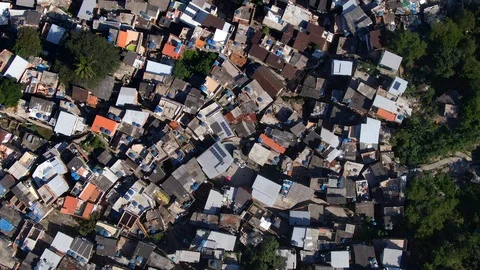 Rio de Janeiro, Brazil, Aerial Top View of Crowded Favela During Daytime Stock Footage