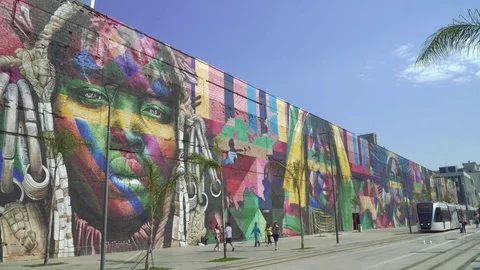 RIO DE JANEIRO, BRAZIL - AUGUST 2017: Graffiti painting downtown Rio de Janeiro Stock Footage