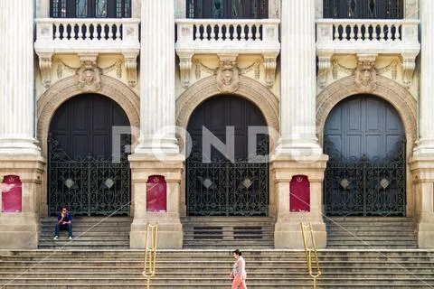 Rio de Janeiro, Brazil - August 22, 2018: Man rests sitting on the steps of t Stock Photos