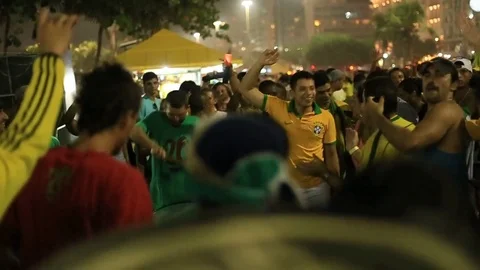 RIO DE JANEIRO, BRAZIL Fans Watch a Soccer Game, Celebrate Play at a Sports Bar Video stock 76847053
